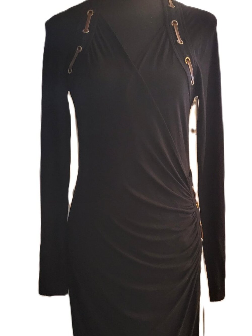 Carmen Marc Valvo Black Faux Wrap Dress - M